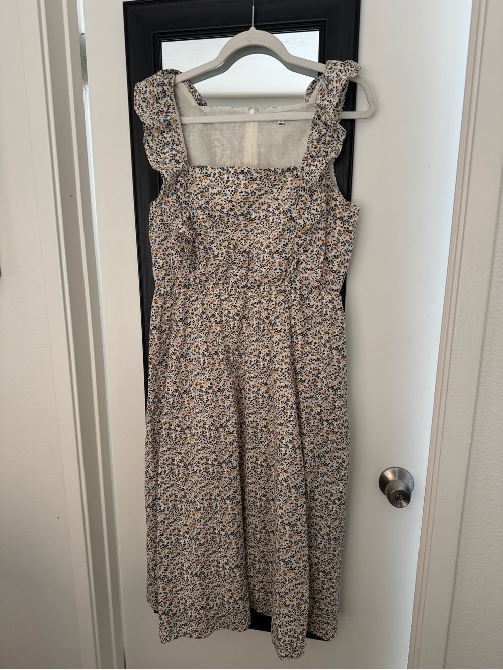 Madewell Smocked Midi Dress with Ruffle Straps in Cream and Blue Floral